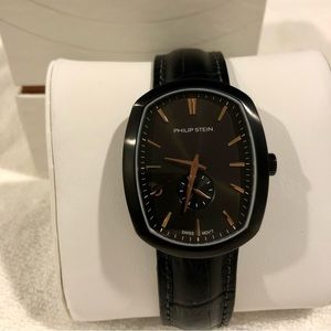 Philip Stein Men’s “Modern” Swiss Quartz Stainless Steel and Leather Watch.